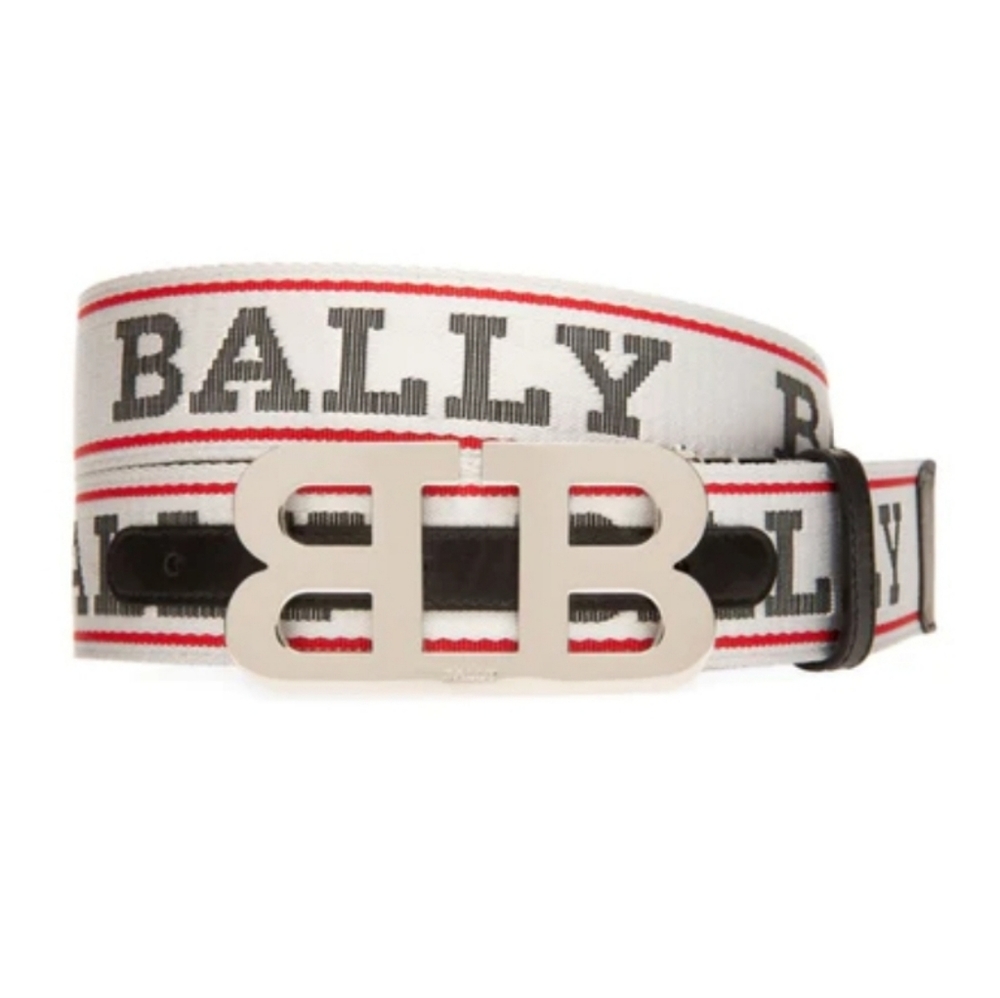Bally Logo Print Mirror Belt 110/44 M.S White, Red, & Black